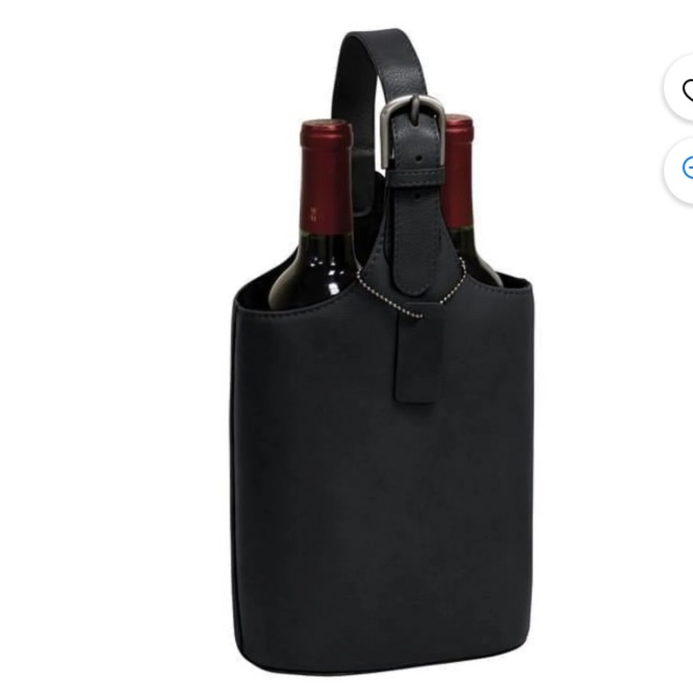 Bellino Dual Bottle Wine Caddy, 7”W x 8”H x 3 ½”D, Black Leather
